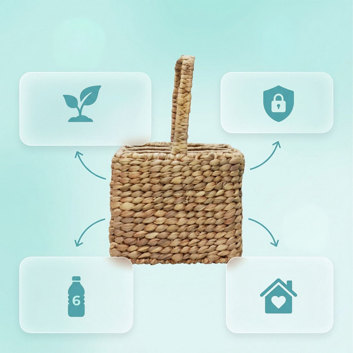Water Hyacinth Basket for 6 Bottles