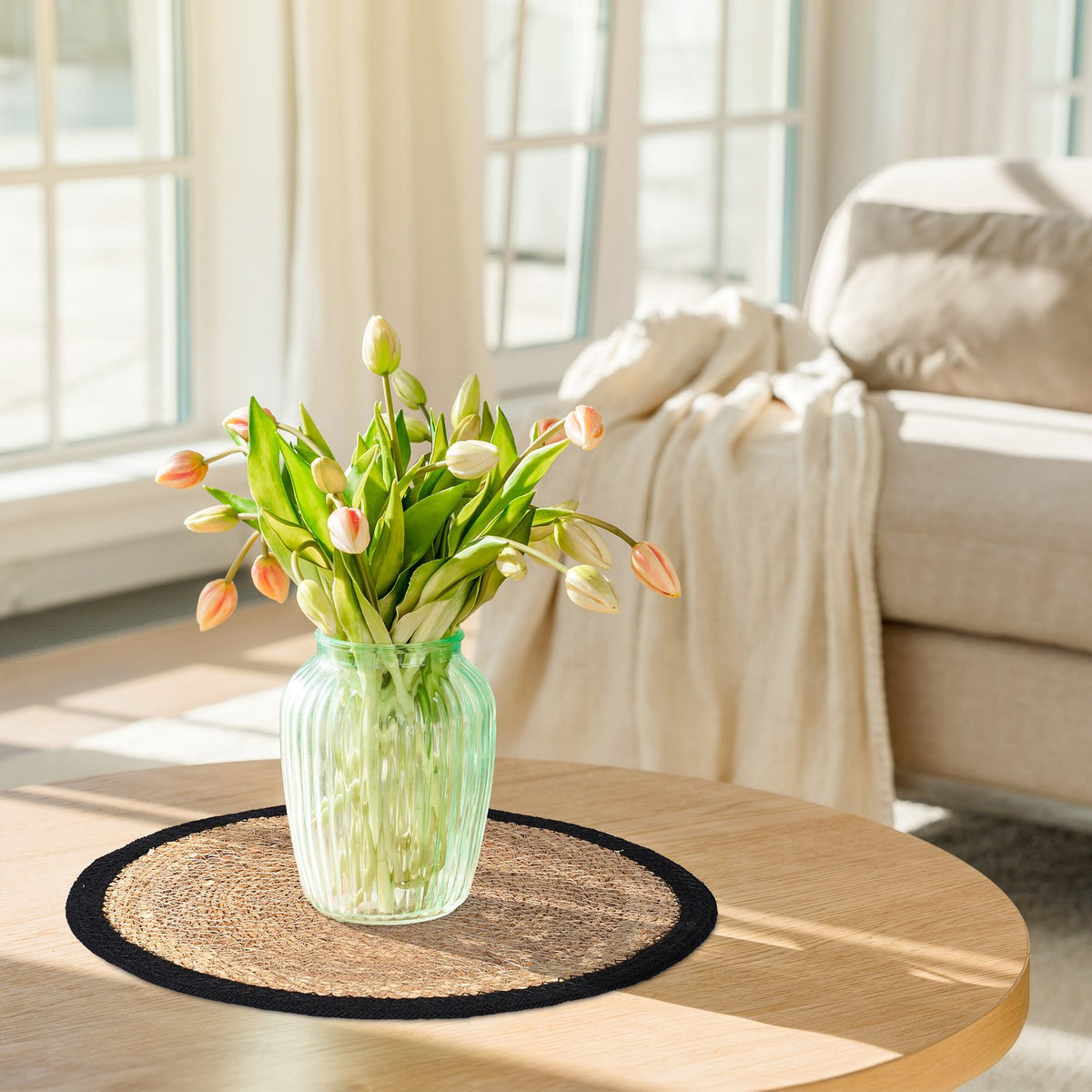Water Hyacinth Placemats, Set of 6, Round Design