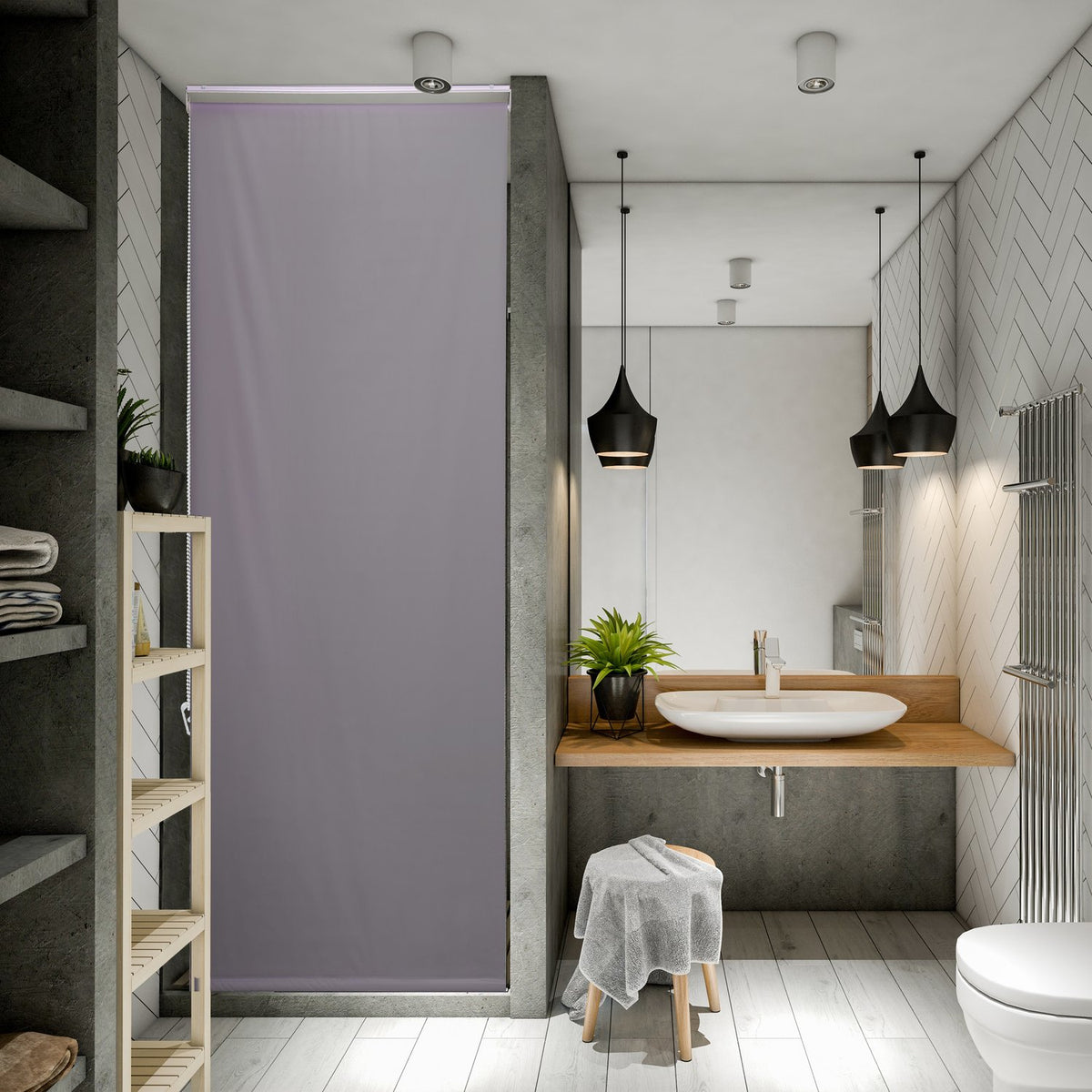 Water-Repellent Bathroom Roller Blind, Grey, Space-Saving