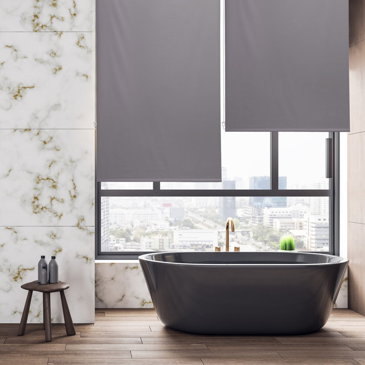 Water-Repellent Bathroom Roller Blind, Grey, Space-Saving
