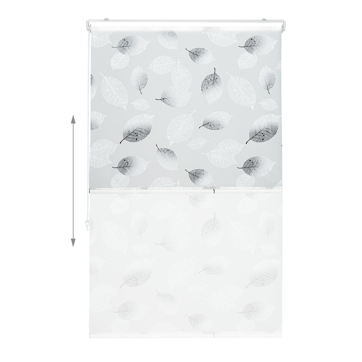 Water-Repellent Grey Leaf Roller Blind for Bathroom