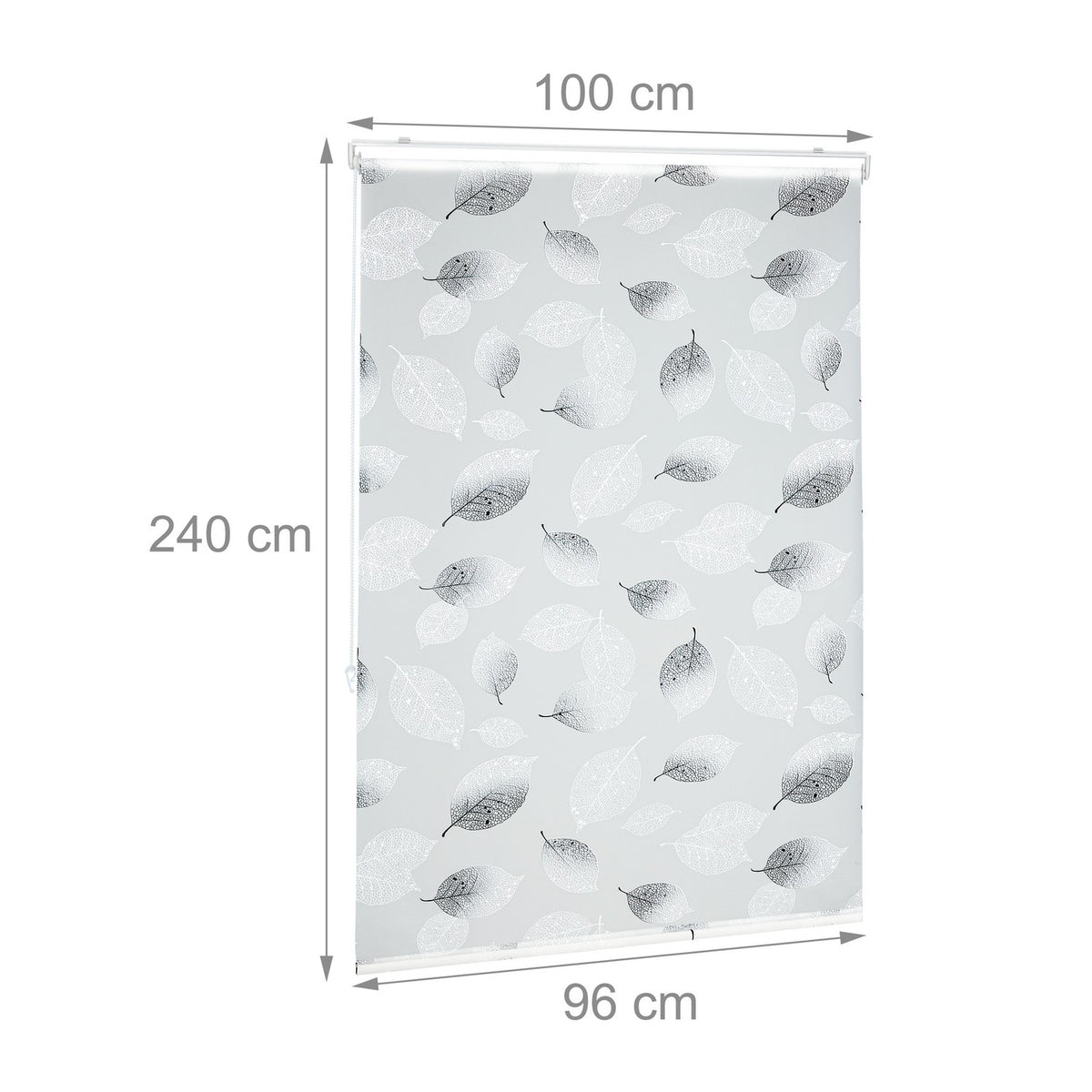 Water-Repellent Grey Leaf Roller Blind for Bathroom