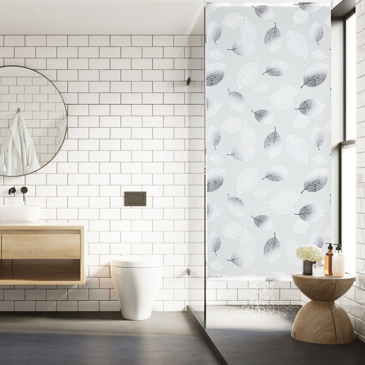 Water-Repellent Leaf Pattern Roller Blind for Bathroom