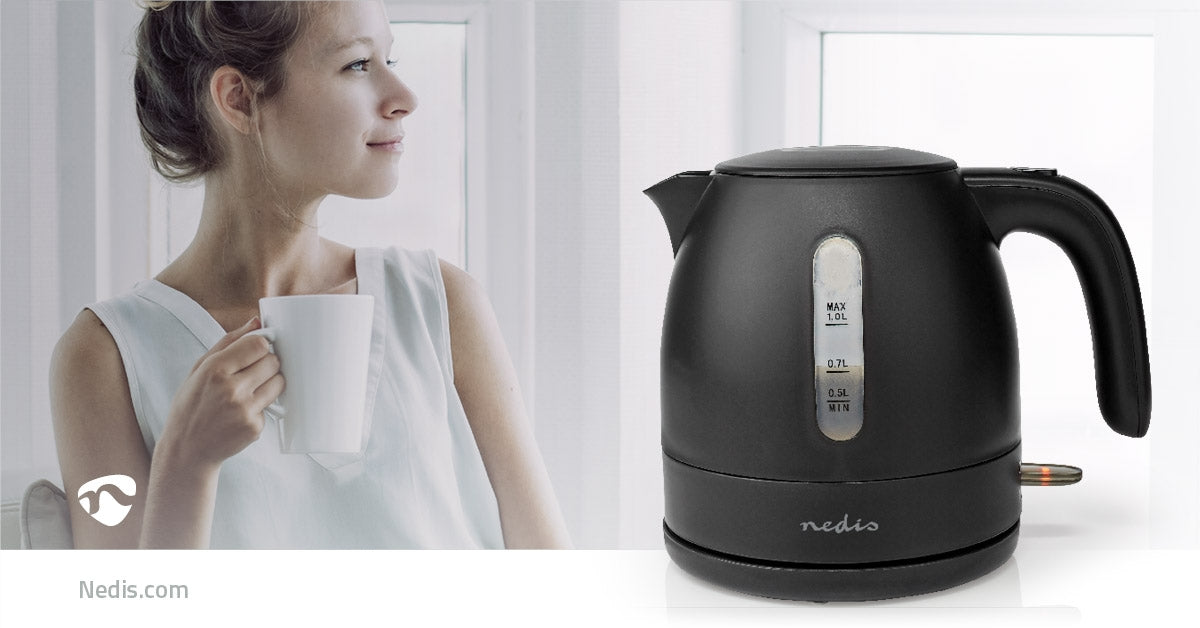 Water boiler | 1.0 l | Plastic | Black | Rotatable 360 degrees | Concealed heating element | Strix® Control | Boil-dry function