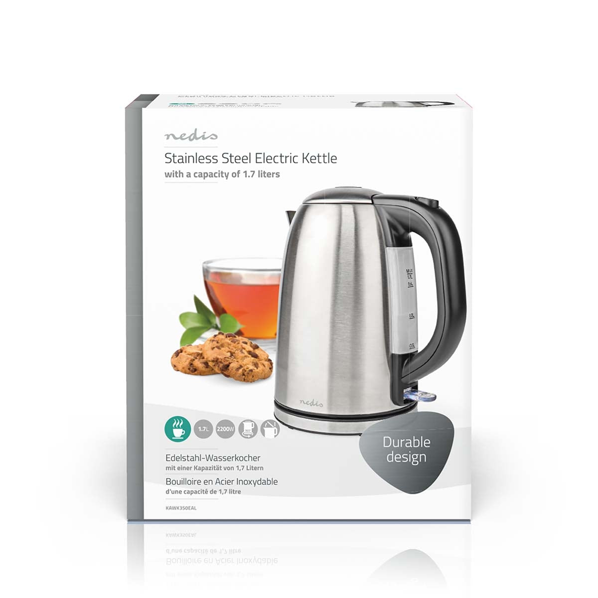 Water boiler | 1.7 l | Stainless steel | Silver / Black | Rotatable 360 degrees | Concealed heating element | Strix® Control | Boil-dry function