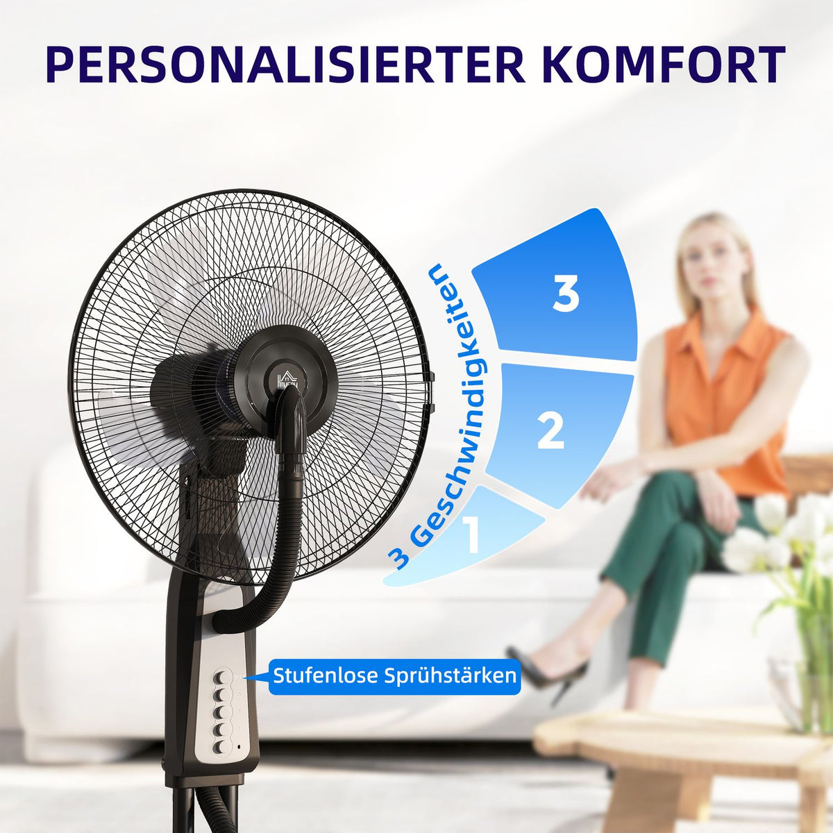 Water cooling fan, pedestal fan with adjustable spray mist, 3 speeds, 3 L water tank, 75° oscillating, 90 W water fan with wheels, 125 cm |
