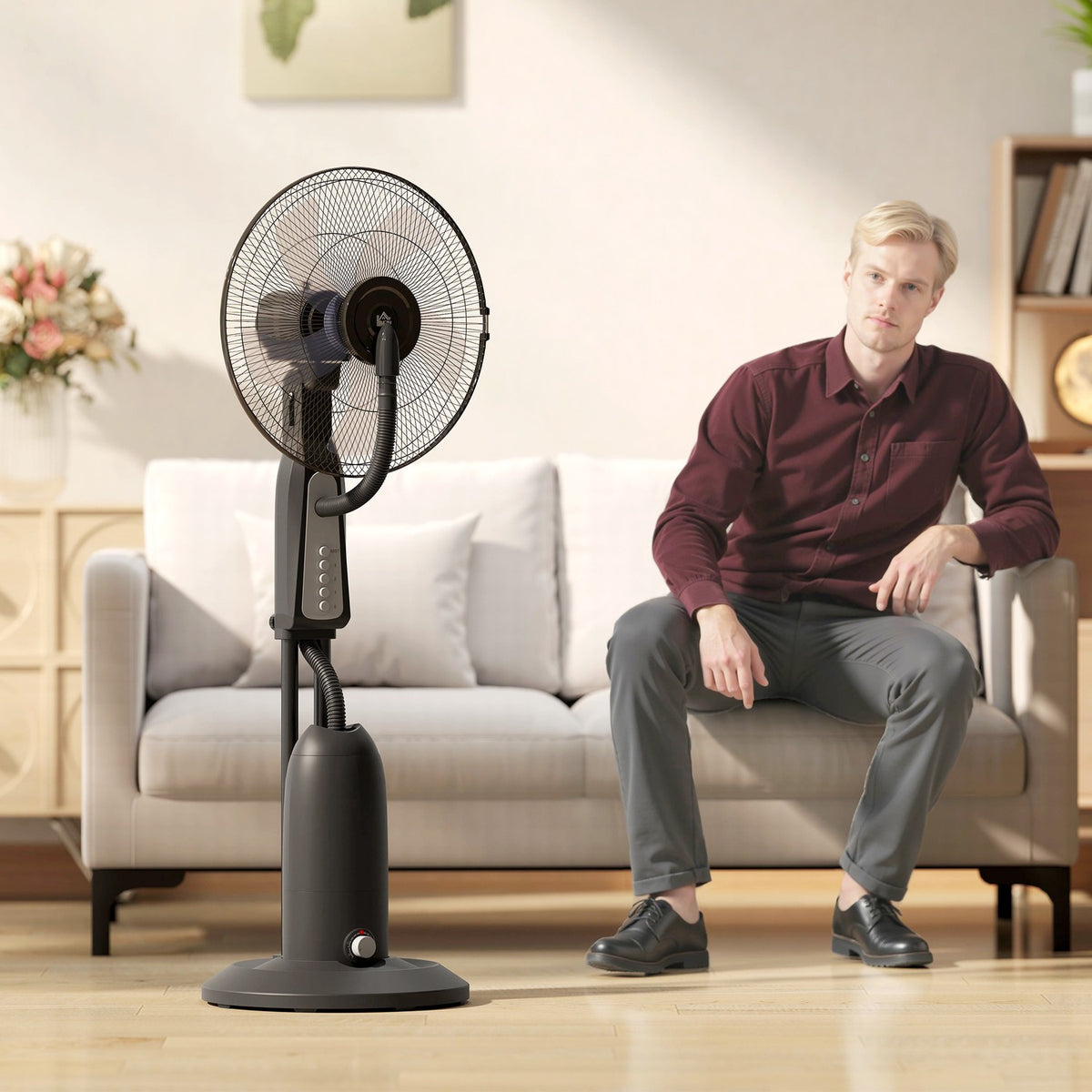 Water cooling fan, pedestal fan with adjustable spray mist, 3 speeds, 3 L water tank, 75° oscillating, 90 W water fan with wheels, 125 cm |