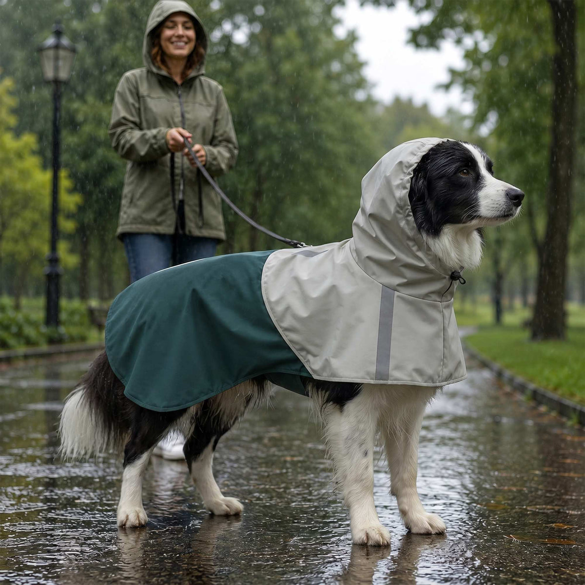 Waterproof Dog Raincoat with Reflective Stripes, Green