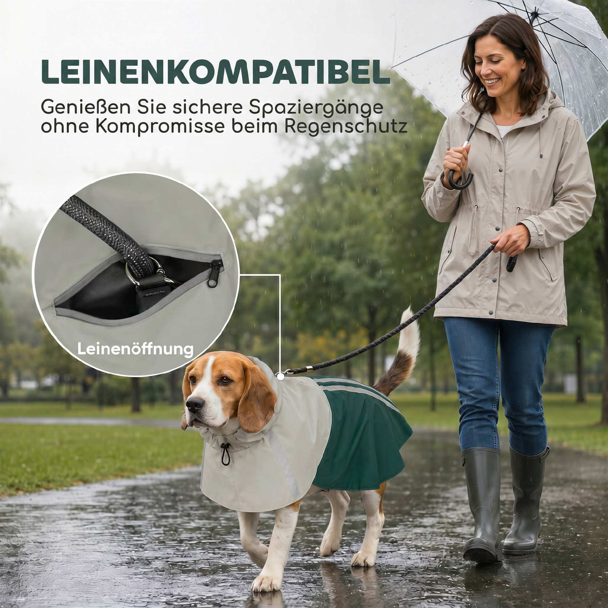 Waterproof Dog Raincoat with Reflective Stripes, Green