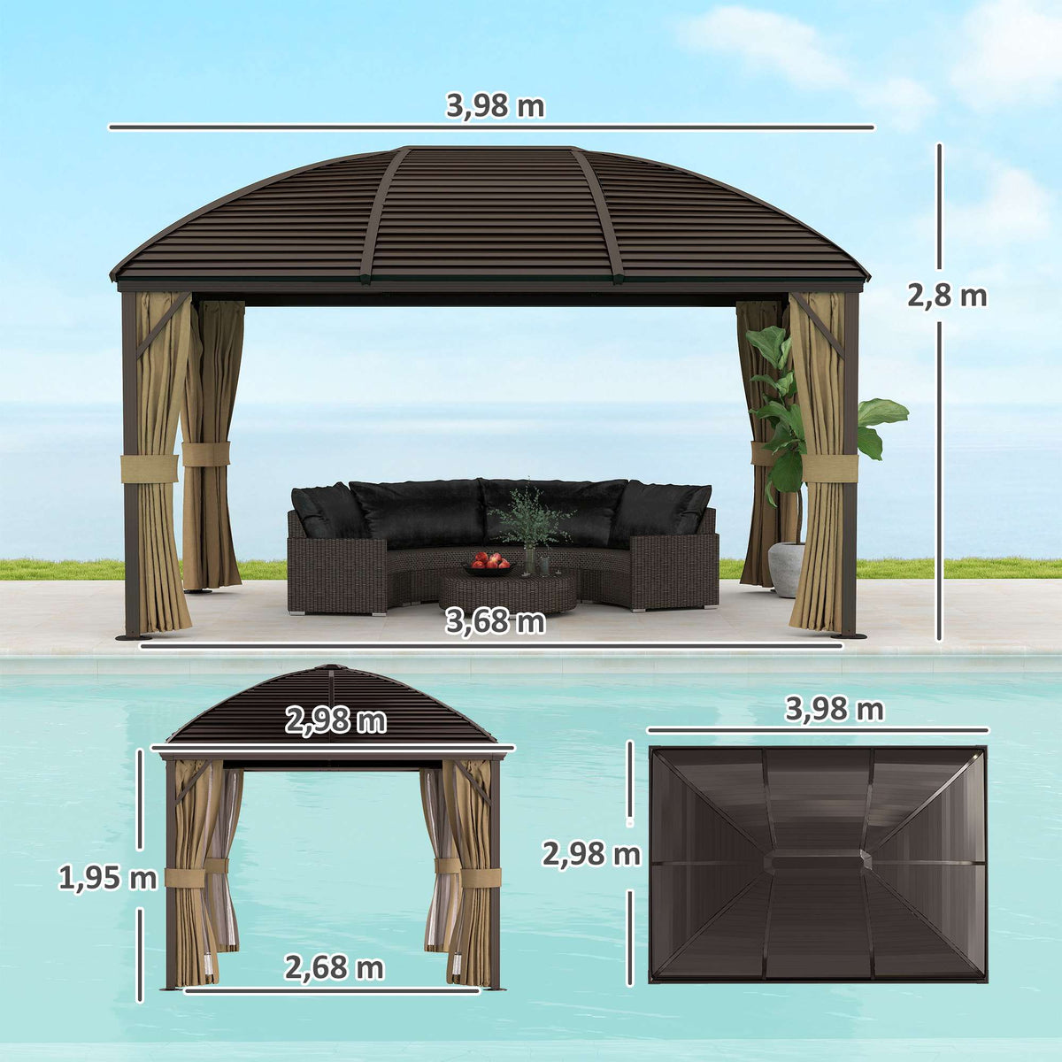 Waterproof Garden Pavilion, 4 x 3 x 2.8 m, Brown