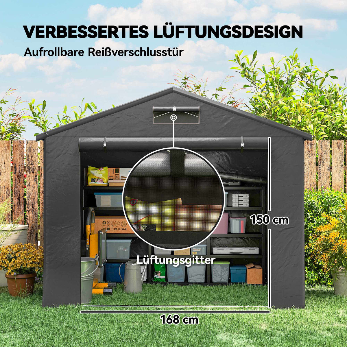 Waterproof Outdoor Shelter, 2.5x1.8m, Roll-Up Door