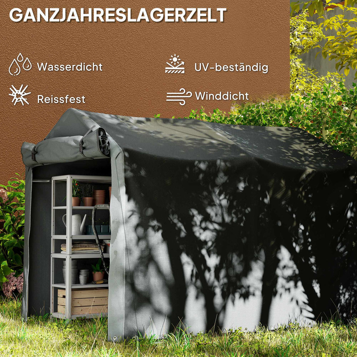 Waterproof Outdoor Storage Tent, Dark Grey, 220 x 157 x 165 cm
