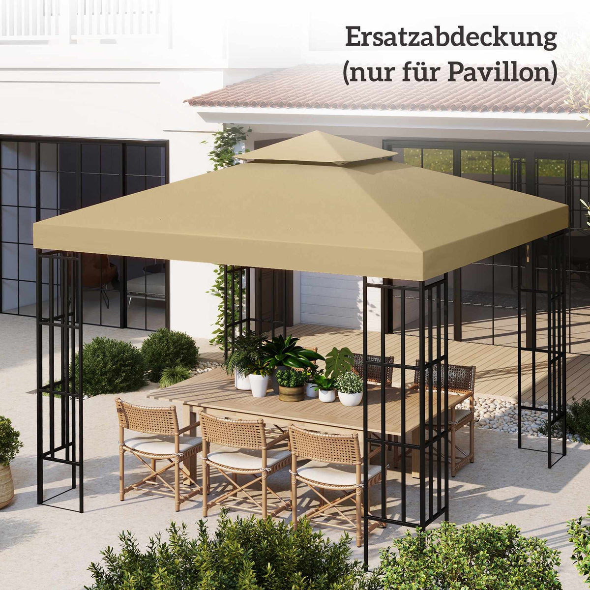 Waterproof Pavilion Replacement Roof 3x3m, Double Vent Beige