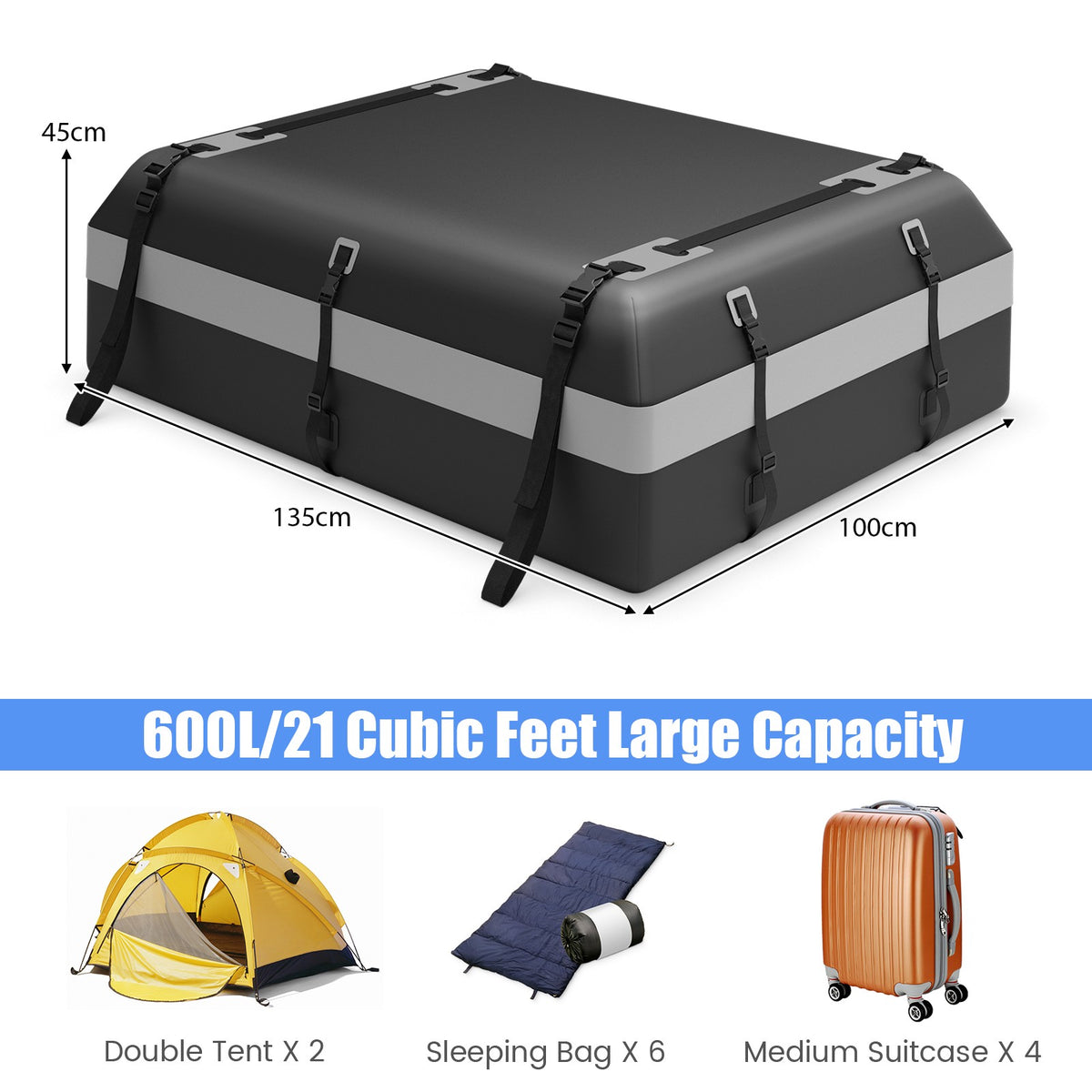 Waterproof Rooftop Cargo Carrier Bag, 600L, Lock