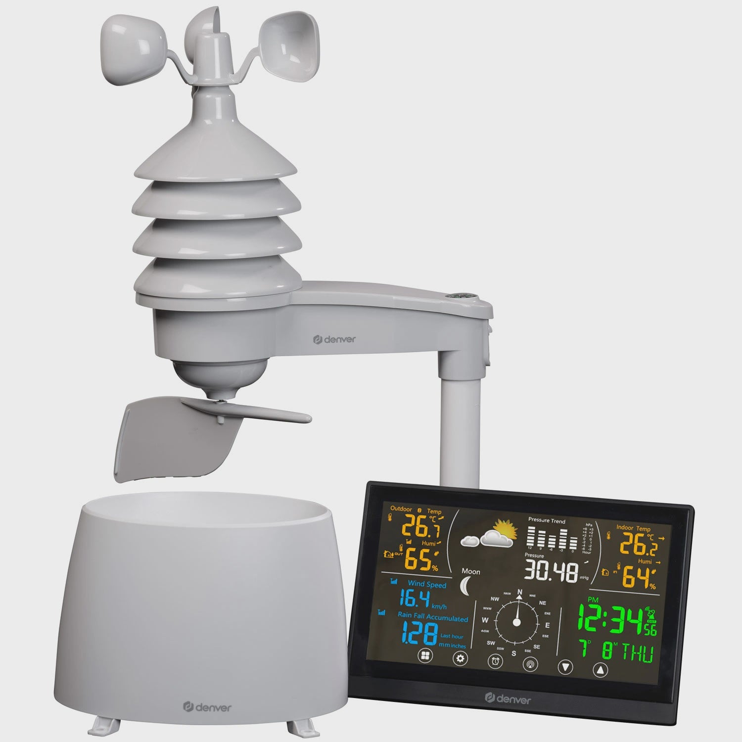 Weather Station with Color Display, Wireless Wind & Rain Sensor