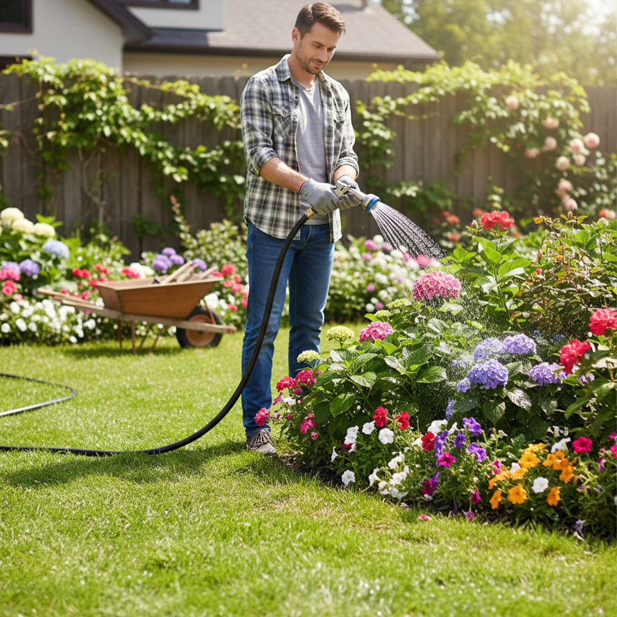 Weatherproof Black Garden Hose, UV-Resistant, 1/2" Fittings