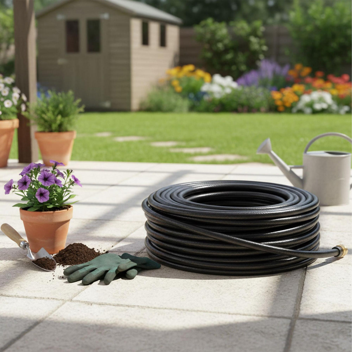 Weatherproof Black Garden Hose – UV-Resistant, Flexible