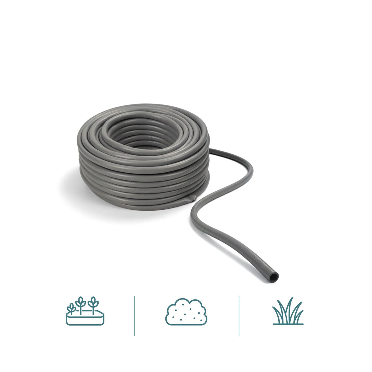 Weatherproof Fabric Garden Hose, UV-Resistant, Grey