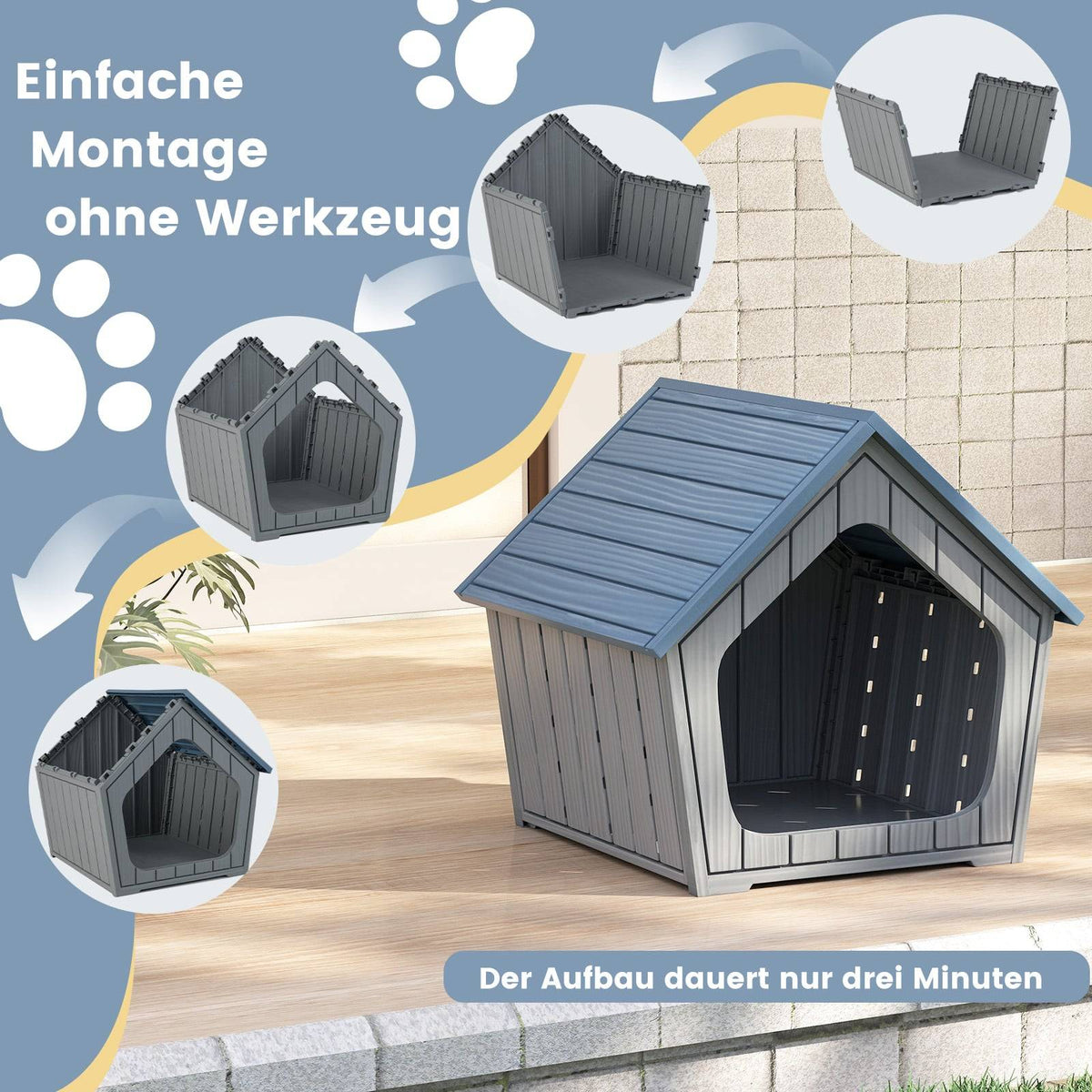 Weatherproof Plastic Cat House with Ventilation & Sloped Roof