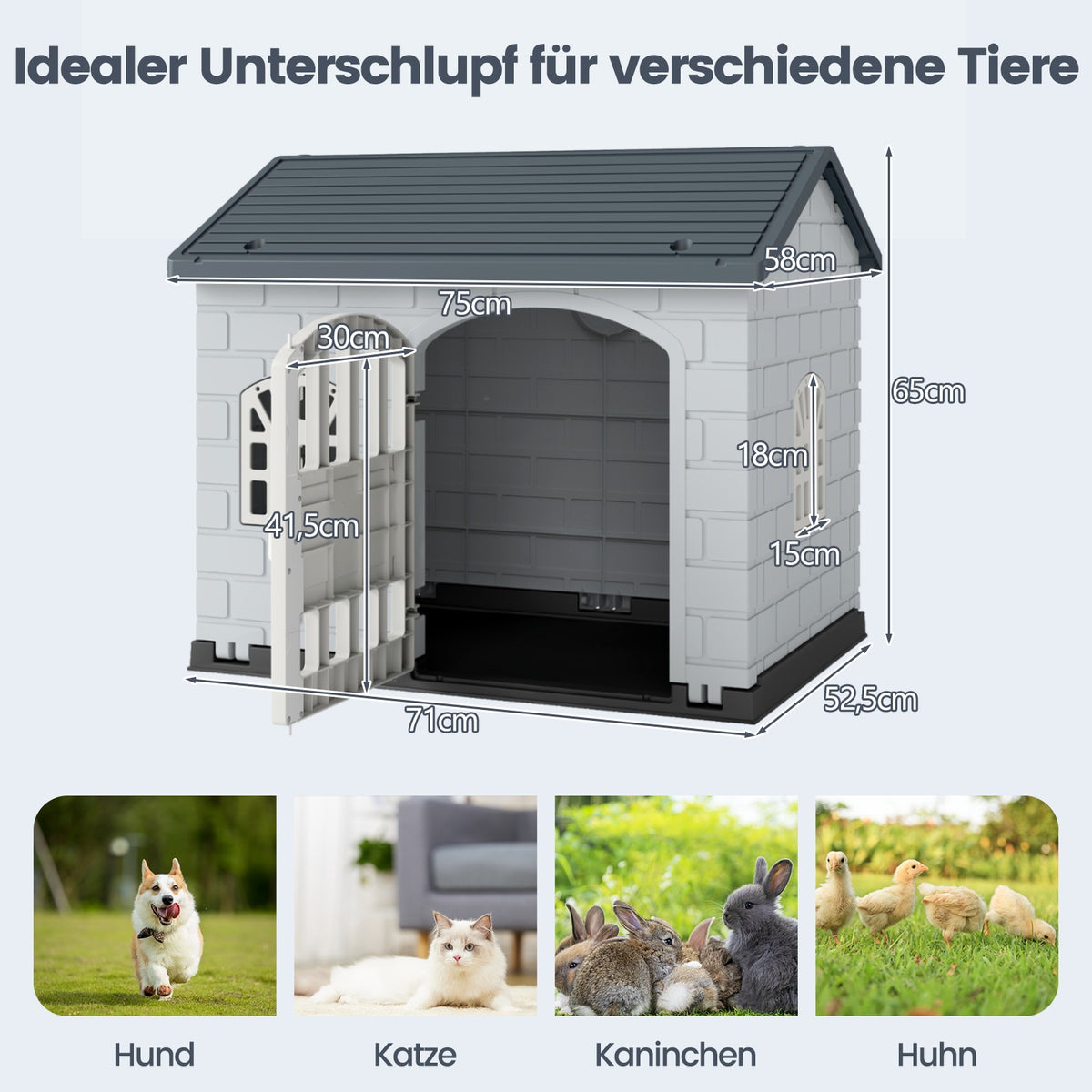 Weatherproof Plastic Dog House with Lockable Door