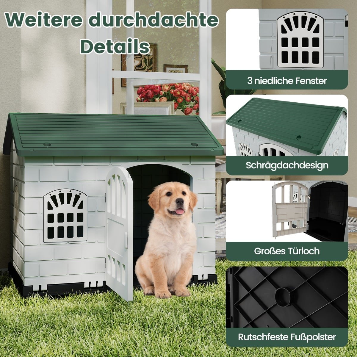 Weatherproof Plastic Dog House with Lockable Door