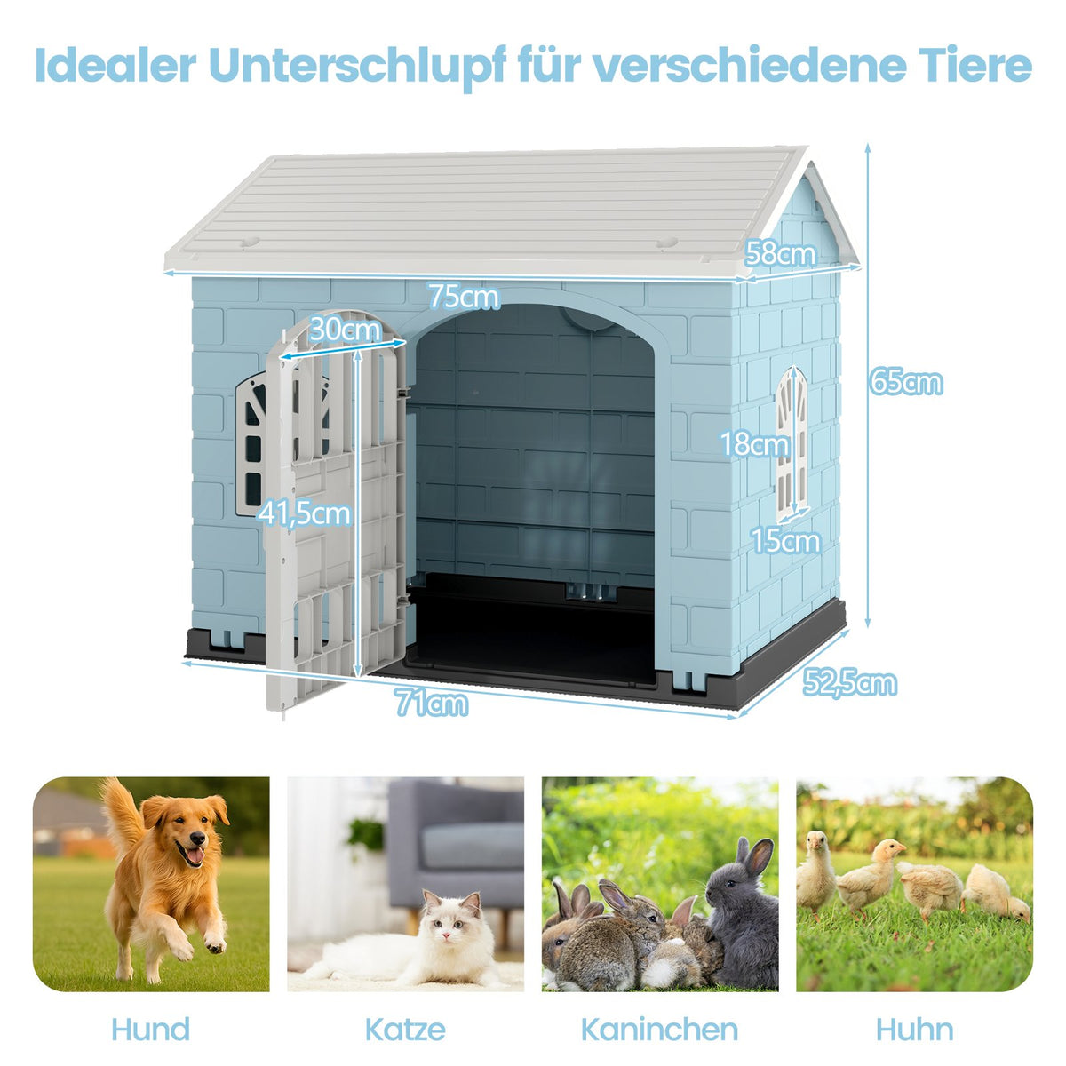 Weatherproof Plastic Dog House with Lockable Door