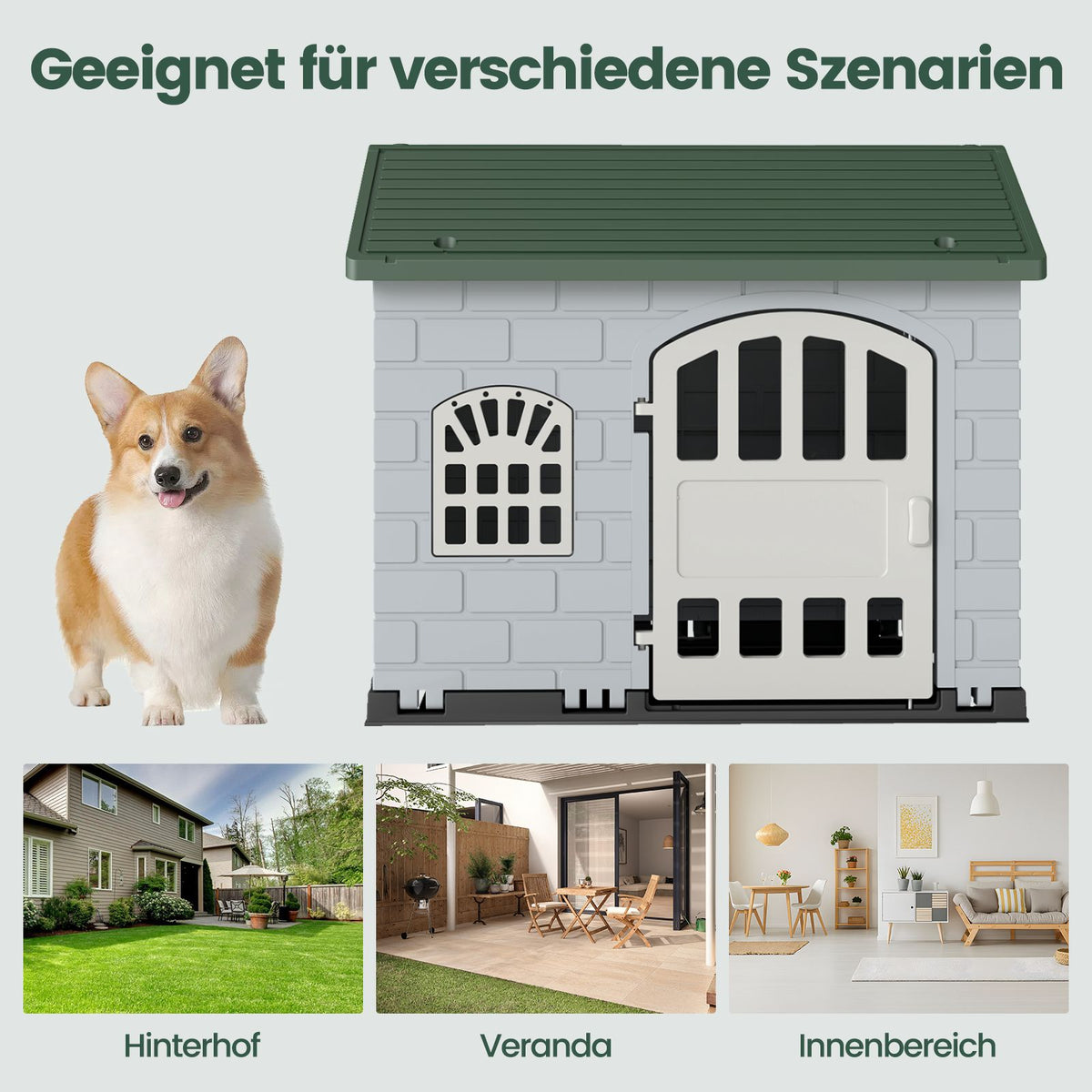Weatherproof Plastic Dog House with Lockable Door