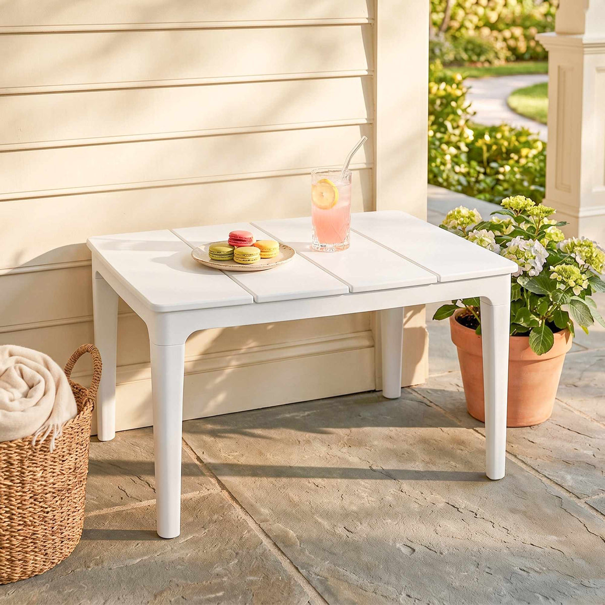 Weatherproof Plastic Outdoor Side Table, 70x53 cm, 35 kg Capacity