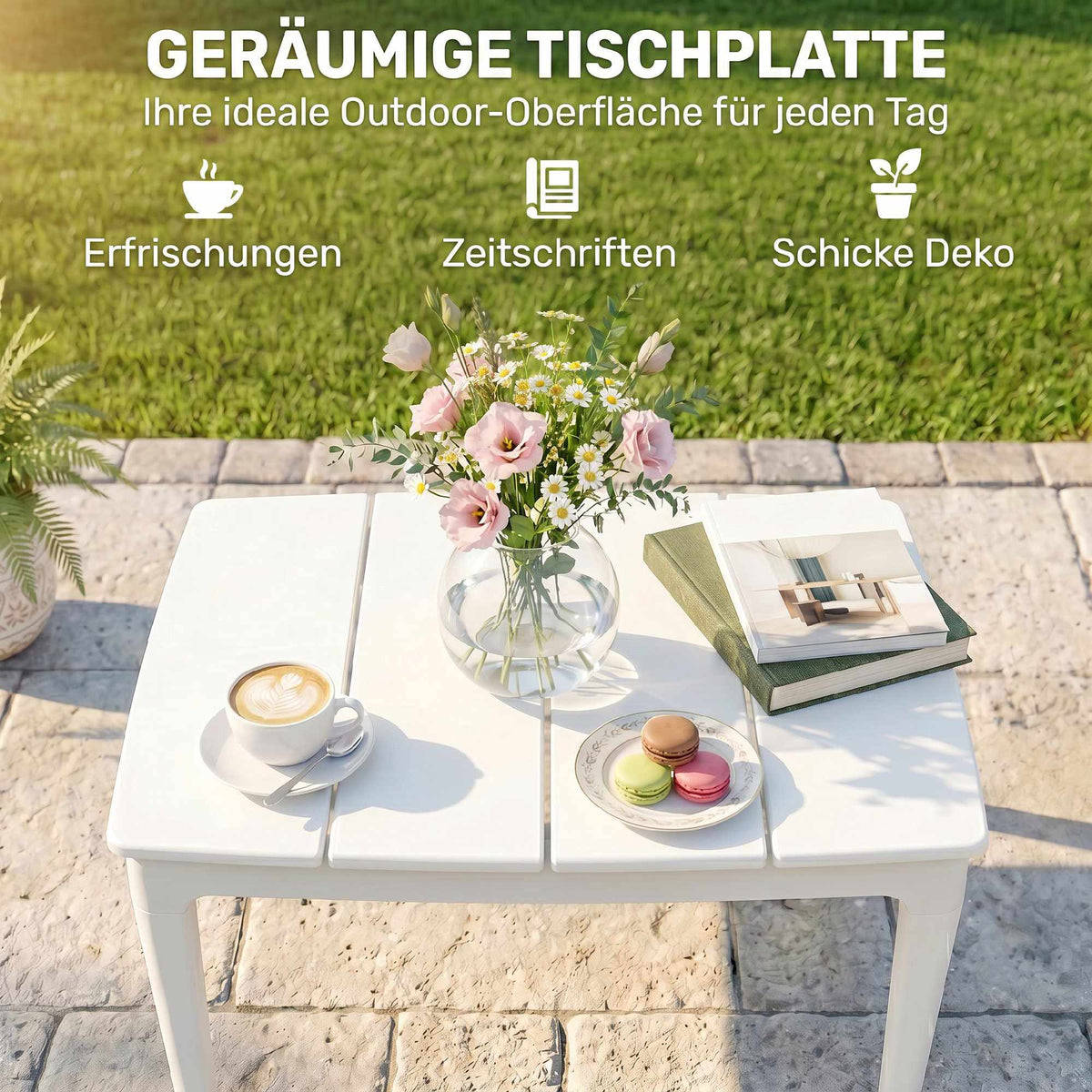 Weatherproof Plastic Outdoor Side Table, 70x53 cm, 35 kg Capacity