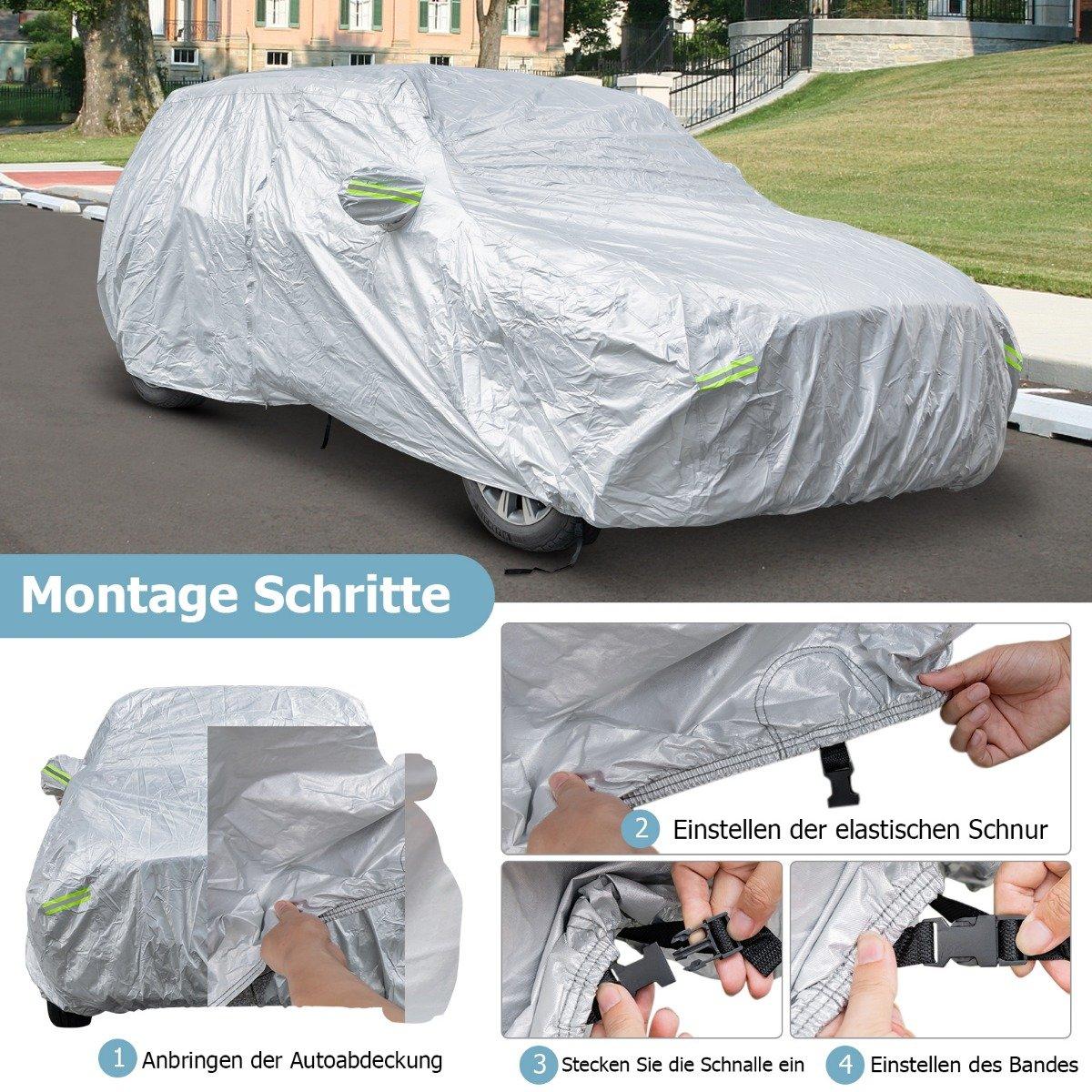 Weatherproof Vehicle Tarpaulin Car Cover with Zip Door 492 x 191 x 154 cm Silver