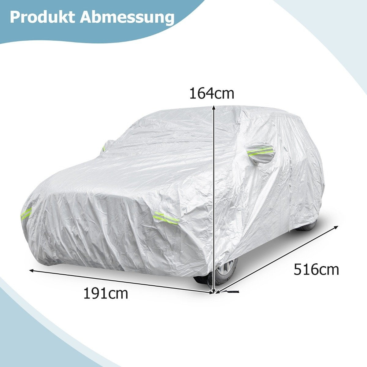 Weatherproof Vehicle Tarpaulin Car Cover with Zip Door 516 x 191 x 164 cm Silver