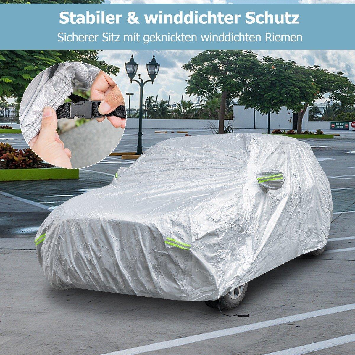 Weatherproof Vehicle Tarpaulin Car Cover with Zip Door 516 x 191 x 164 cm Silver