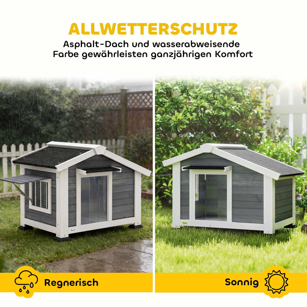 Weatherproof Wooden Dog House with Removable Floor, Grey