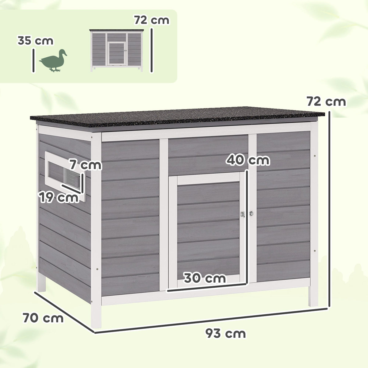 Weatherproof Wooden Duck House with Removable Floor, 93x70x72cm