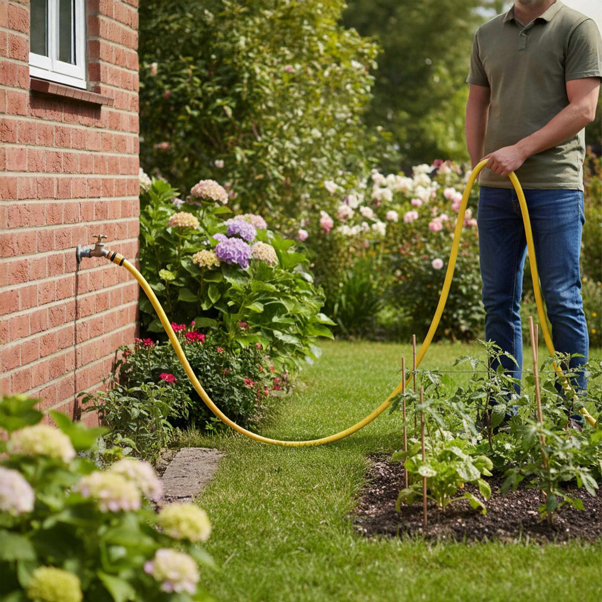 Weatherproof Yellow Garden Hose, UV-Resistant, 1/2 Inch Fittings