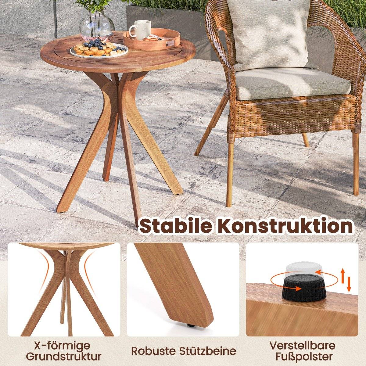 Weatherproof garden table made of acacia wood Round wooden table Side table Balcony table Bistro table