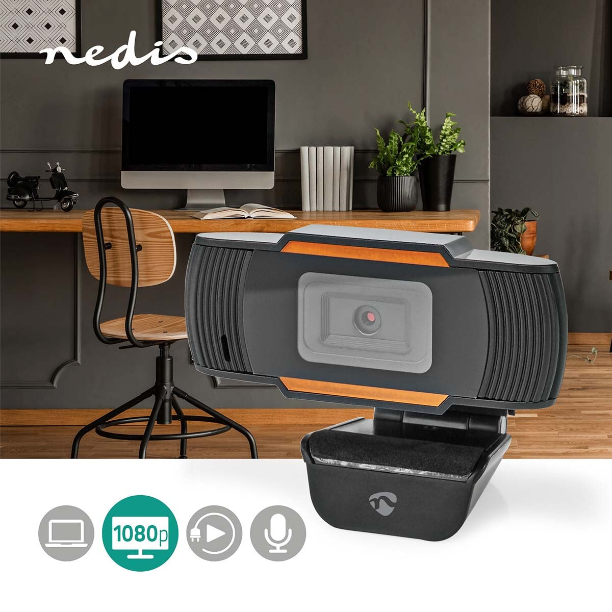 Webcam | Full HD@30fps | Fixed Focus | Built-in microphone | Black