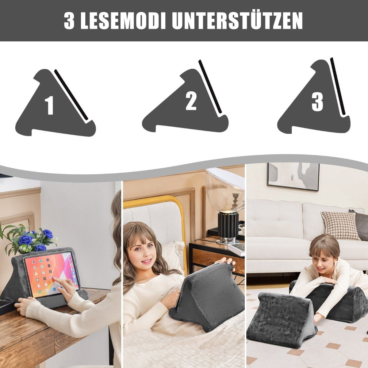 Wedge pillow set ergonomic back pillow with side pockets and washable cover support pillow for neck 47.5 x 23.5 x 54 cm gray