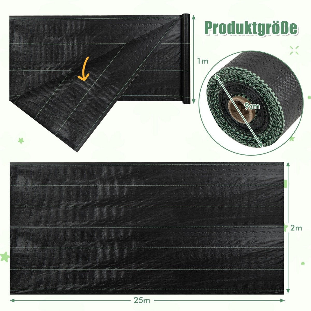 Weed Barrier Fabric, 50m², Black, 25x2m, 60g/m²