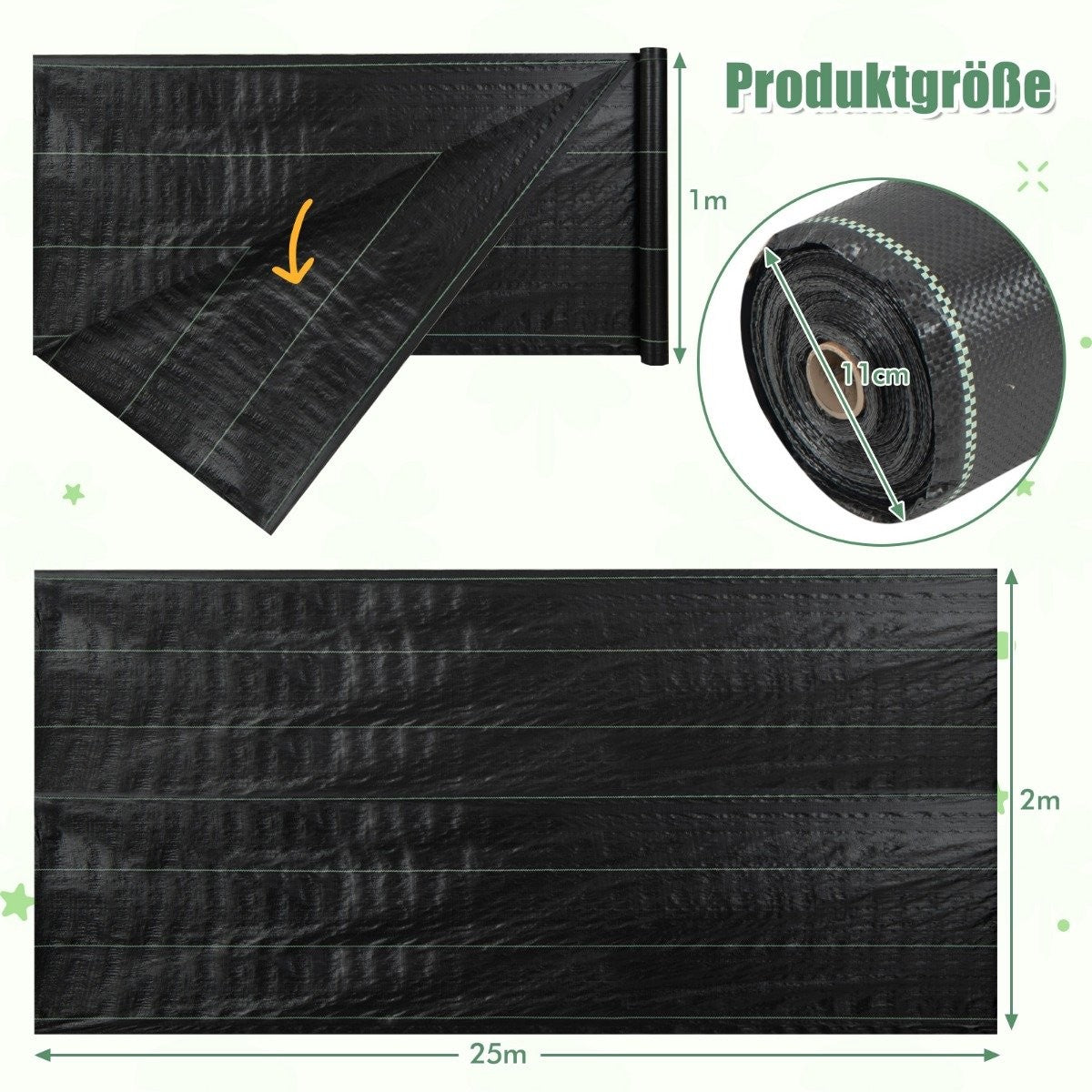 Weed control fleece 50m² garden fleece against weeds weed film PP black 25 x 2m-100 g/m²