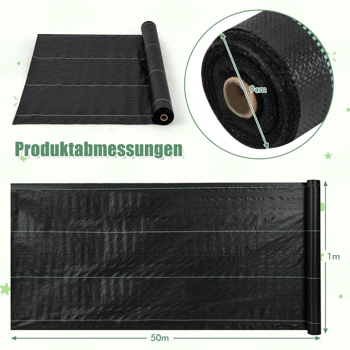 Weed control fleece 50m² garden fleece against weeds weed film PP black 50 x 1m-60 g/m²