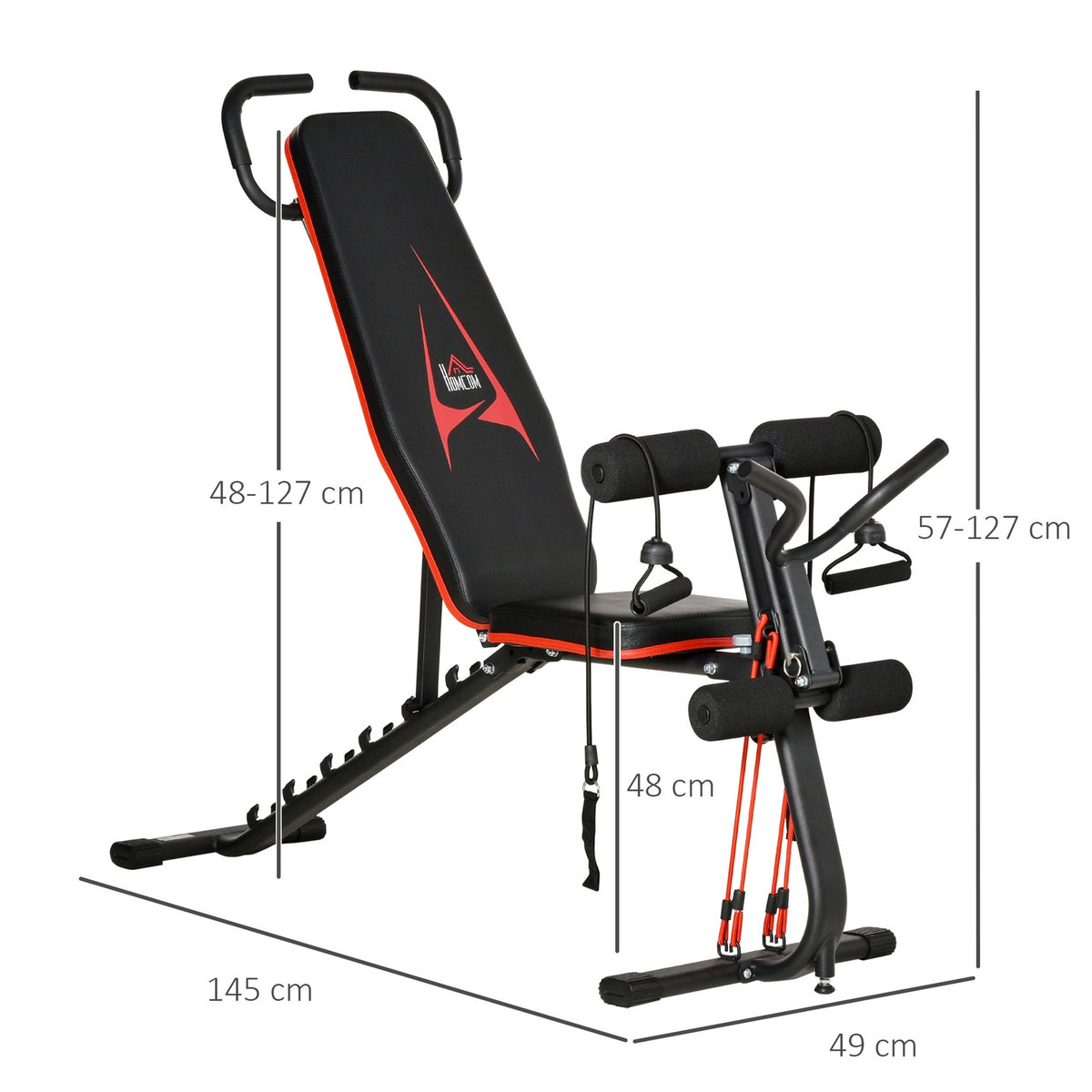 Weight Bench Adjustable Training Bench With Elastic Rope Sit Up Bench 6 Levels Backrest Gradient Weight Up To 150 Kg 145 X 49 X 57-127 Cm