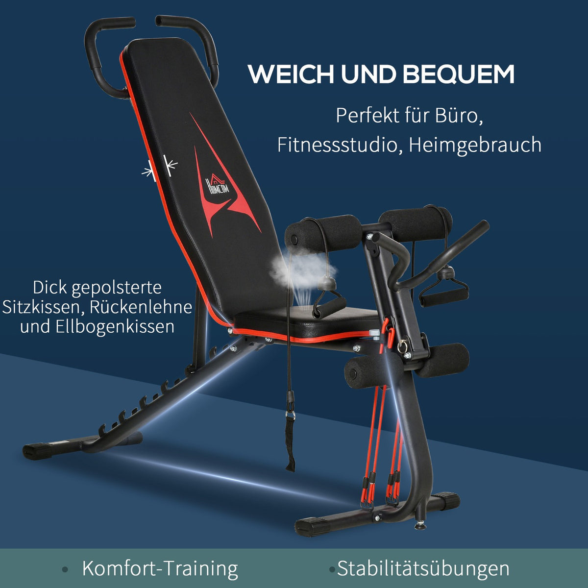 Weight Bench Adjustable Training Bench With Elastic Rope Sit Up Bench 6 Levels Backrest Gradient Weight Up To 150 Kg 145 X 49 X 57-127 Cm