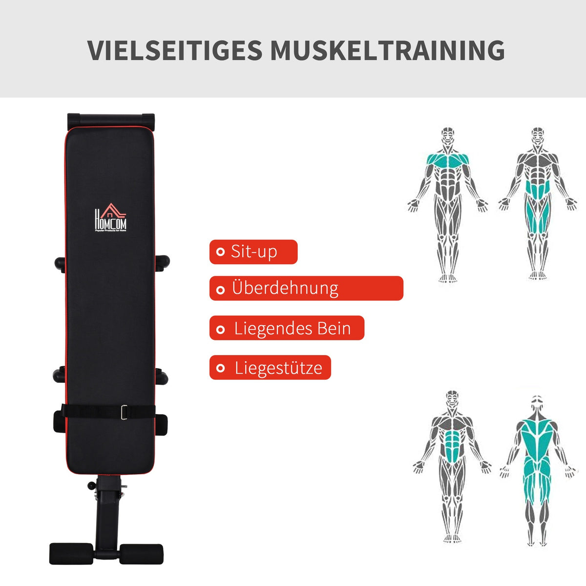 Weight Bench Multifunctional Training Bench, Foldable, 110Kg Load Capacity, Steel, Black+Red, 125X35X60Cm