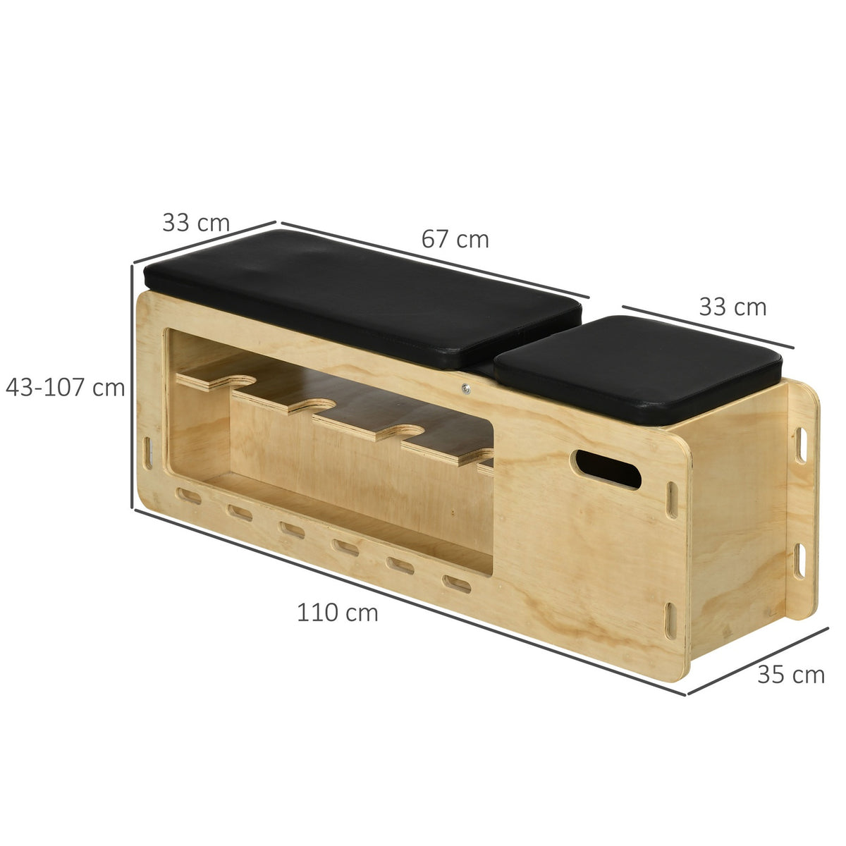 Weight Bench, Training Bench With Storage Box And Resistance Bands, Adjustable Fitness Bench For Weight Lifting, Strength Training, Solid Wood