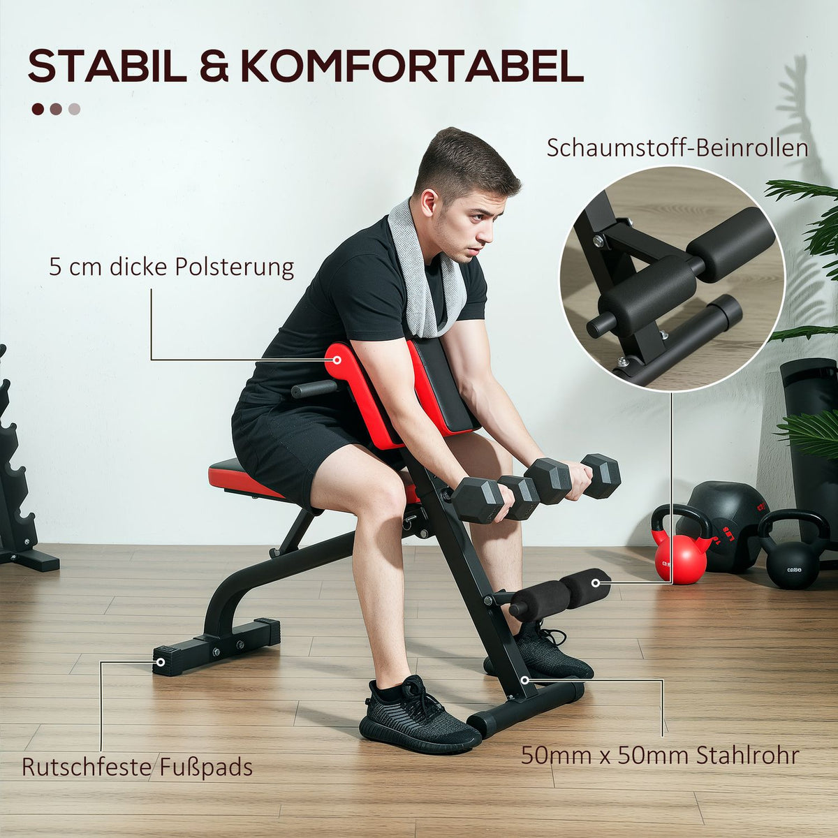 Weight Bench, Versatile Fitness Bench, Adjustable, Foldable Design, Bicep Curls, Barbell, Steel, up to 120kg, 103 x 65 x 67-98cm, Black