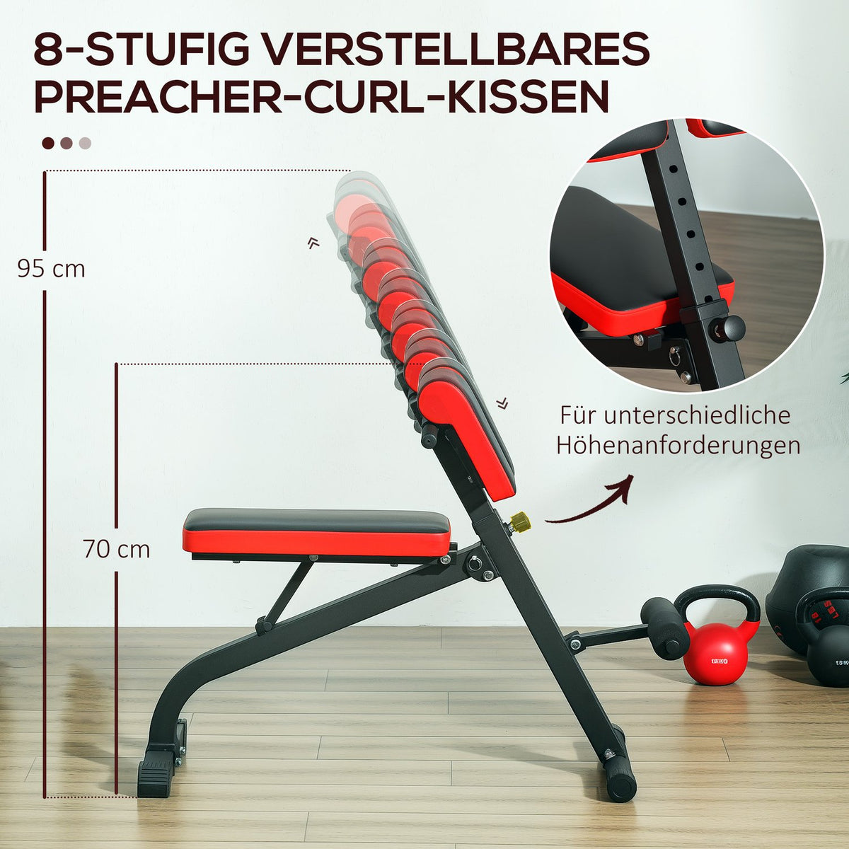 Weight Bench, Versatile Fitness Bench, Adjustable, Foldable Design, Bicep Curls, Barbell, Steel, up to 120kg, 103 x 65 x 67-98cm, Black