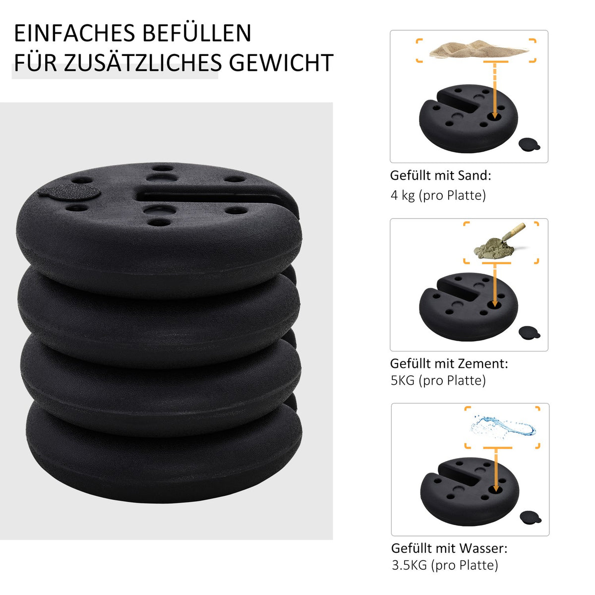 Weight For Party Tent, Pavilion Weight Can Be Filled Up To 5 Kg, Hdpe Plastic, Black, Ø25X6Cm