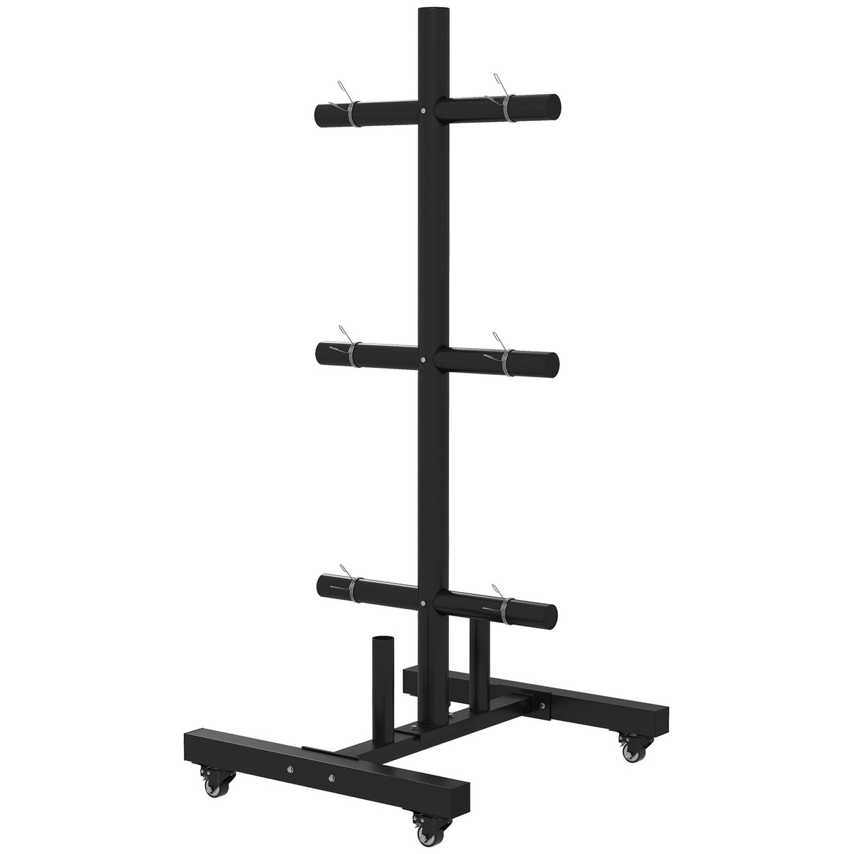 Weight Plate Stand, Weight Stand With Wheels And 6 Bars, 50 Mm Disc Holder, Up To 200 Kg, Steel, Black