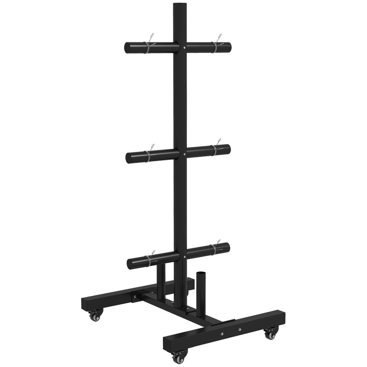 Weight Plate Stand, Weight Stand With Wheels And 6 Bars, 50 Mm Disc Holder, Up To 200 Kg, Steel, Black